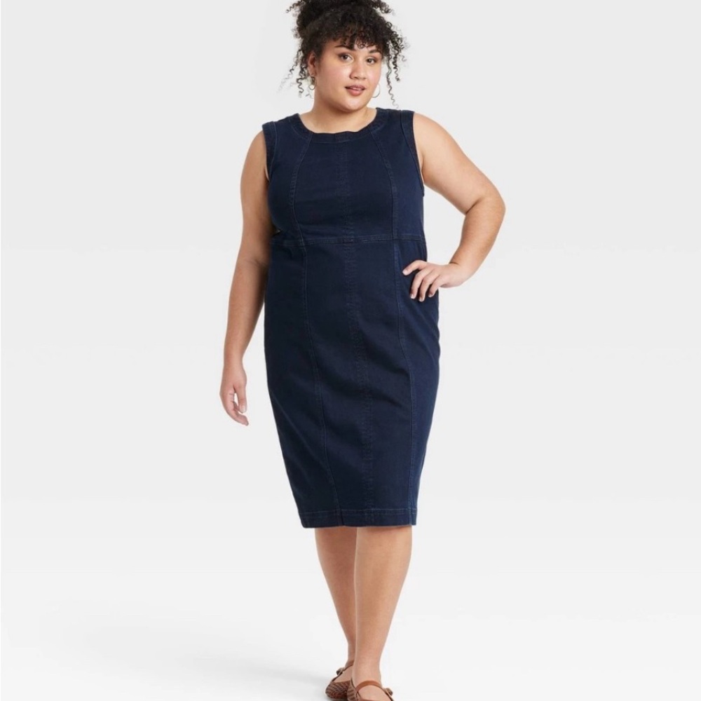 Women's Denim MIDI Bodycon
Dress - Ava & Viv™ Dark Wash Size 17